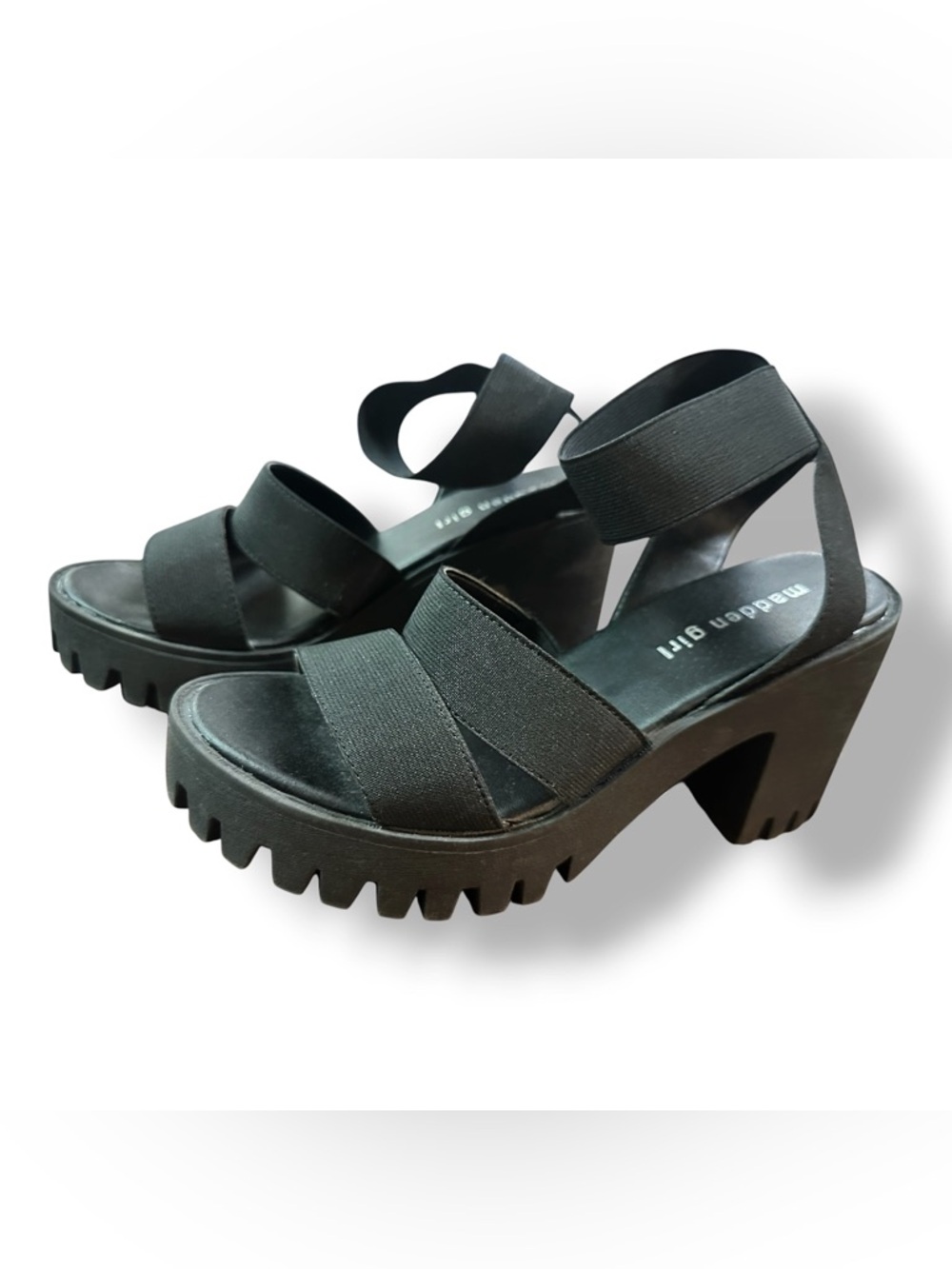 Madden Girl Black Elastic Strap Platform Sandals